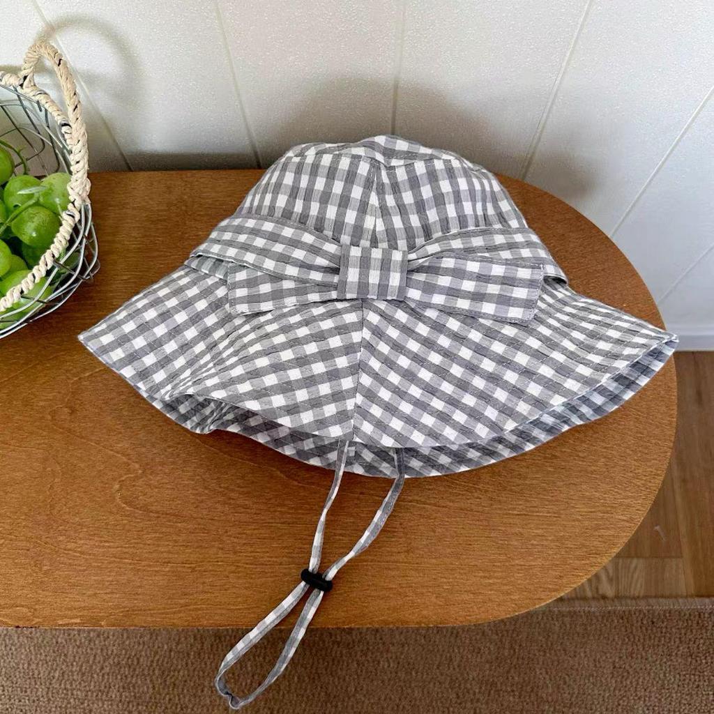 Japanese Style Women's Sun Protection Plaid Hat with Butterfly Knot - Wide Brim for a Slimmer Look