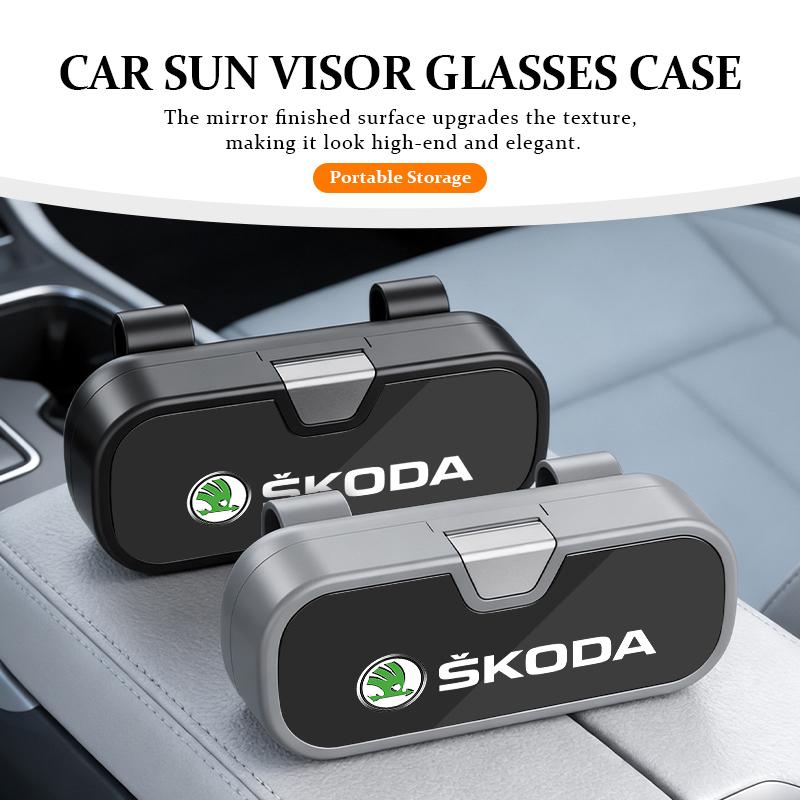 RYYX4 For Skoda Car Glasses Case Sun Visor Sunglasses Clip Storage Box Accessories octavia a5 a4 mk1 2 fabia superb rapid mk3 yeti