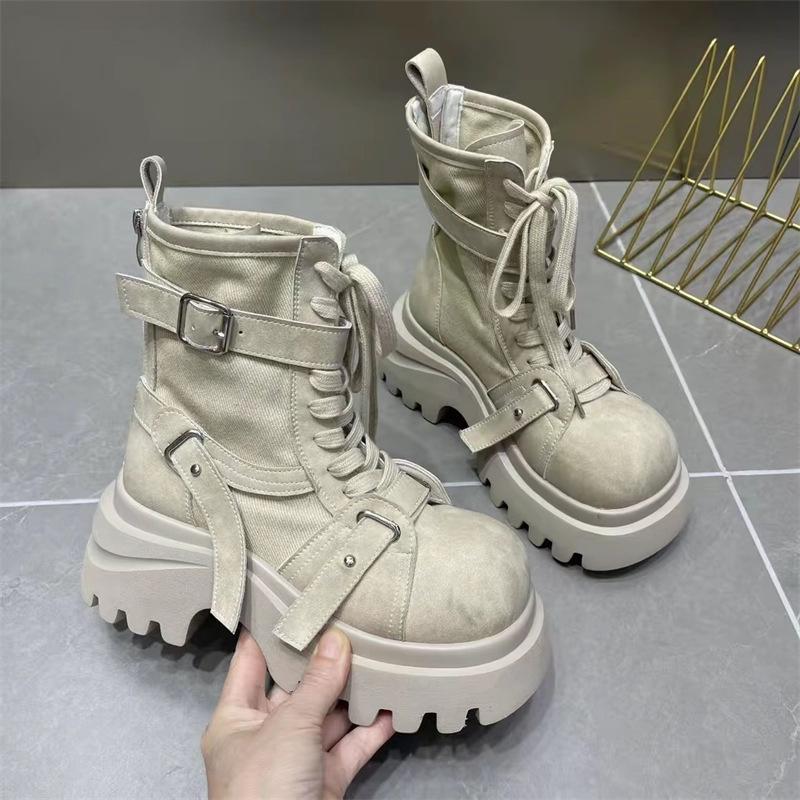 European Denim Big-headed Muffin Thick-soled Martin Boots for Women's 2025 Spring and Autumn New Small Height-increasing Locomotive Short Boots