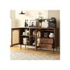 Buffet - MUVOE - 130 x 75,5 x 40 cm - Portes en rotin - Fermeture magnétique - Étagère réglable