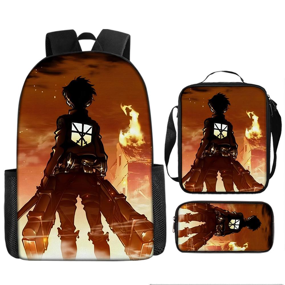 Attack Giant School Bag Anime Men's and Women's Backpacks Student Large Capacity Outdoor Leisure Travel Bag Three-piece Set