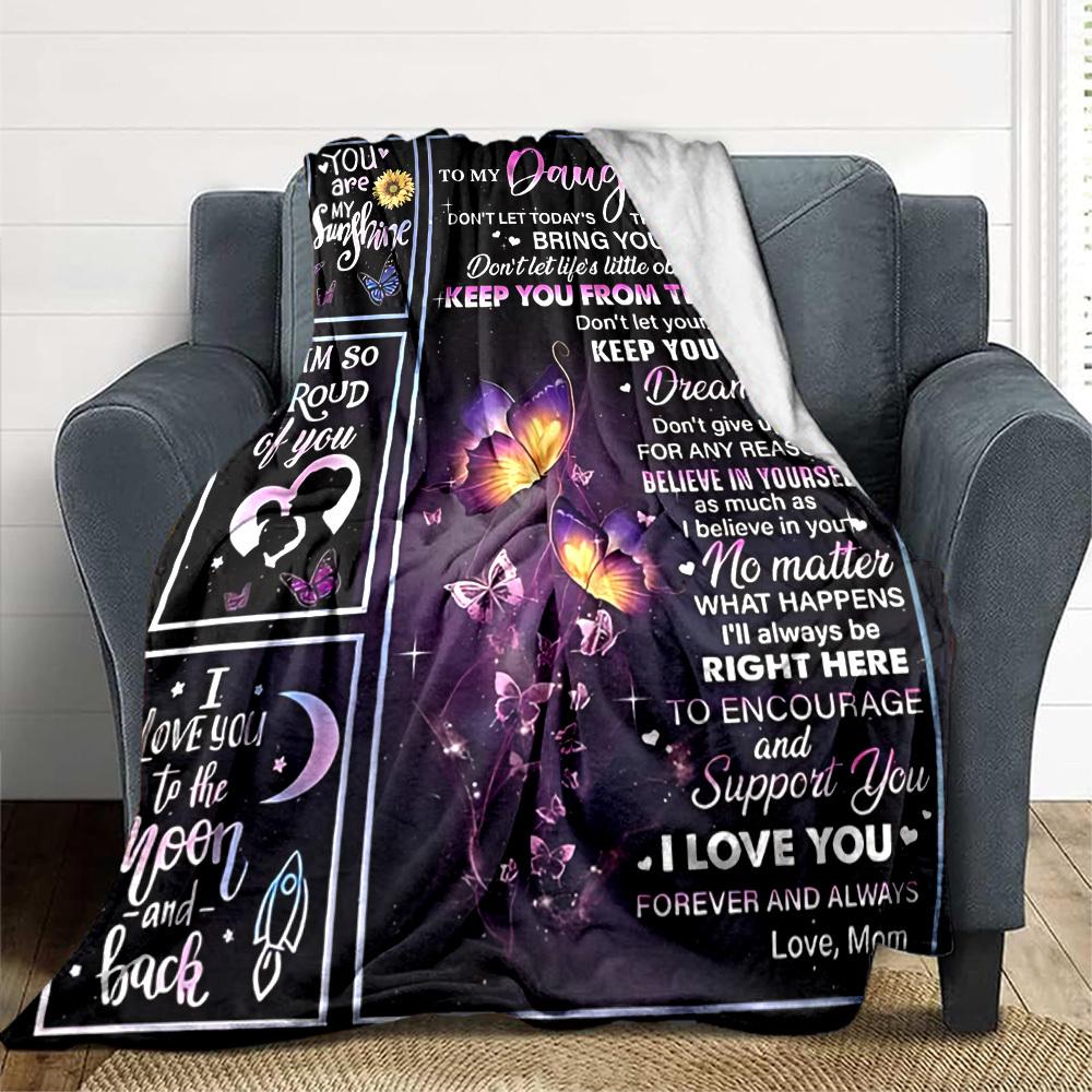 1pc Letter To Daughter Pattern Soft & Warm Polyester Knit Blanket, Digital Printed, All-Season Throw for Napping, Traveling, Sofa Yy250906032