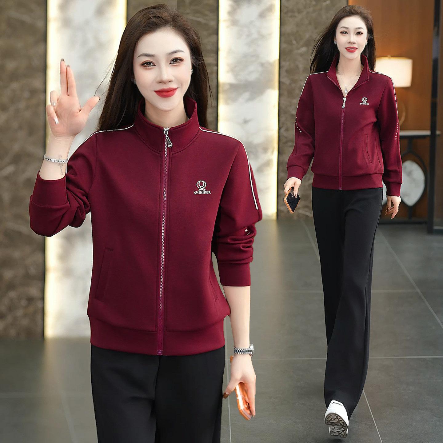 

Women s Stylish Stand Collar Slimming Two-Piece Sportswear Set - Spring/Autumn Running Outfit 3XL (130-140 jin)