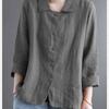 Womens Solid All-match Women's Blouse Shirt Collar Solid Color Thin Linen Jacket Cardigan Casual Turn Down Collar Long Sleeve Cotton Blouse