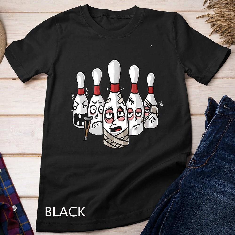 

Funny Bowling Pins With Crutches And Bandages Bowling Unisex T-shirt 4XL