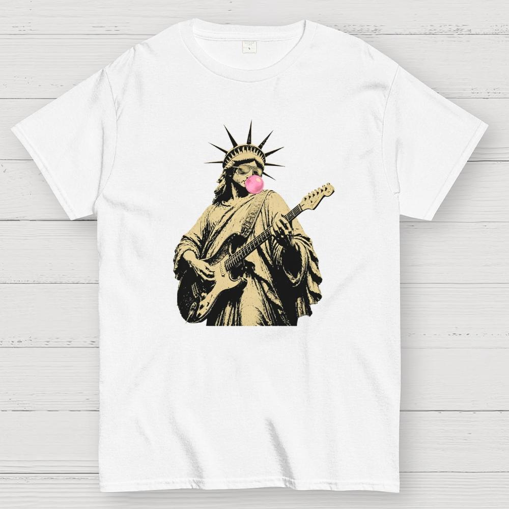 Statue of Liberty Guitar – America 250 Cotton Casual Cool Loose T-Shirt