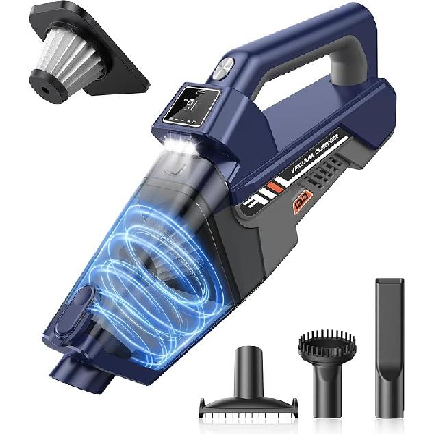 JONYJ Handheld Vacuum Cordless, 16000PA Strong Suction Hand Held Car Vacuum Cleaner, Portable Hand Vacuum Rechargeable with Multi-Nozzles & LED Light