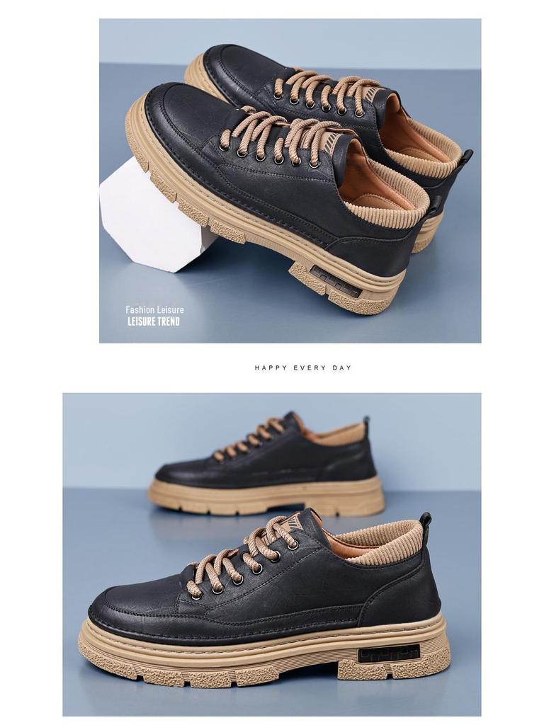 2025 Men's Thick-Soled Retro Casual Leather Shoes - Handmade, Trendy, Versatile Footwear
