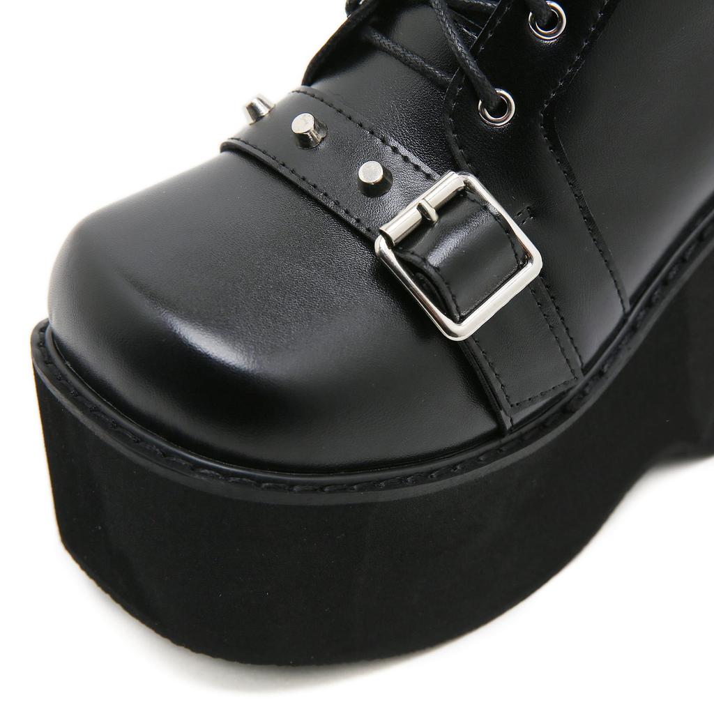 Gdgydh Plus Size 43 Spring Autumn Women Boots with Chain Wedges Platform Boots Punk Skull Goth INS Women Cosplay Shoes Combat Boots