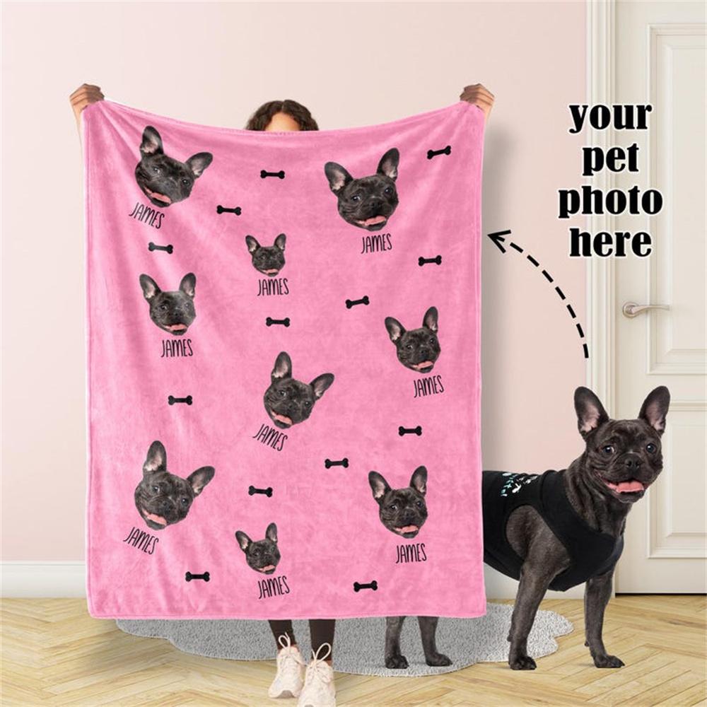 Personalized Pet Head Face Blankets For Cat Dog Custom Photo Blanket  With Name Throw Blanket Memorial Gifts