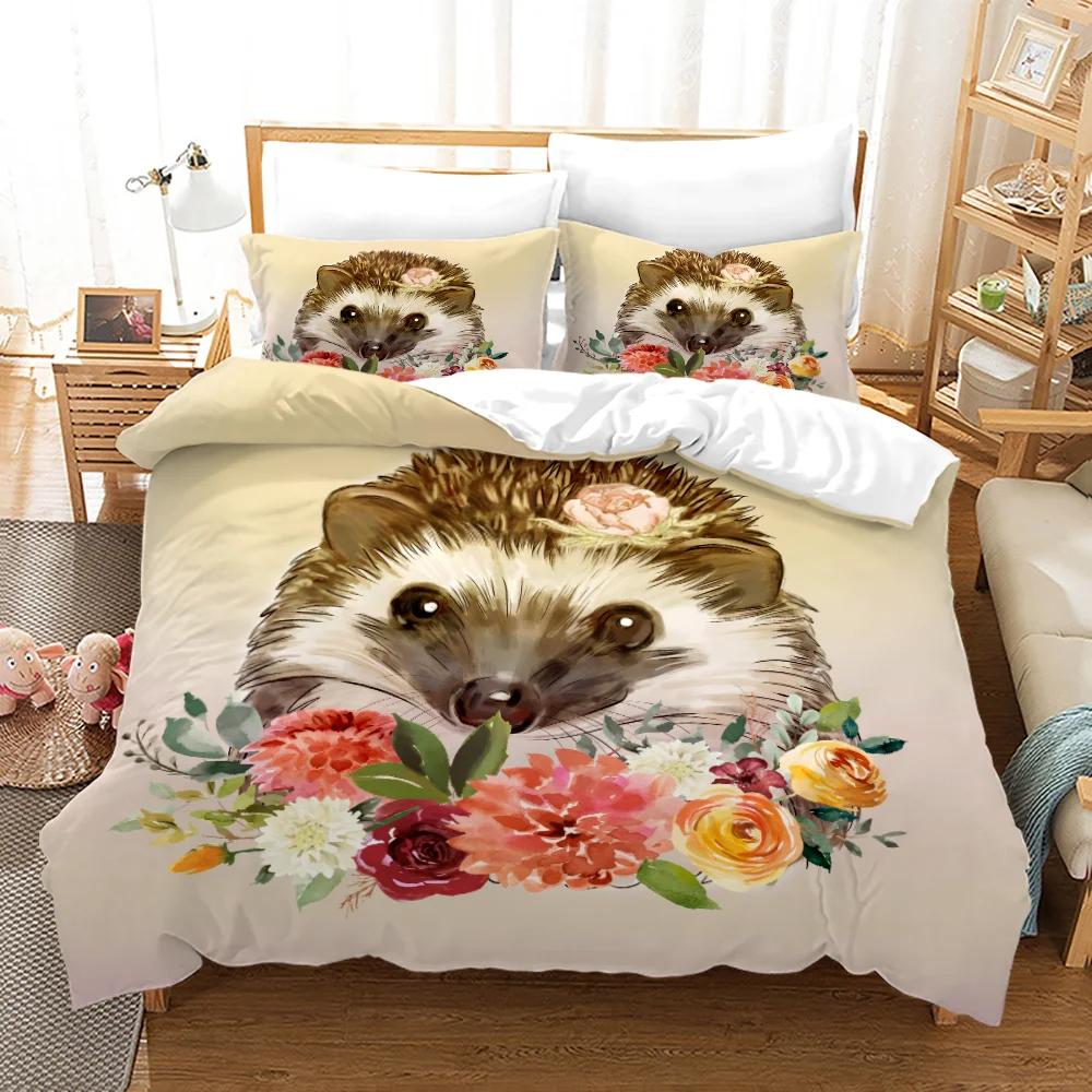 3D Hedgehog Animal Bedding Set Queen Duvet Cover Set Soft Bed Cover Queen Bedroom Bed Cover And Pillowcases Kids Home Textiles