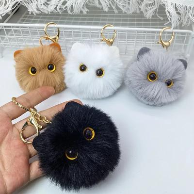 Schöner Schlüsselanhänger mit Katzen-Motiv aus Plüsch, Stofftier, großäugige Katzenpuppe, goldfarbene Schnalle, Schlüsselanhänger, Schulranzen-Ornament
