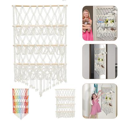 Hamak do przechowywania pluszaków 3-warstwowa siatka do przechowywania makrama z siatki o dużej pojemności, zmywalna, do przechowywania pluszaków w przedszkolu, pokoju zabaw
