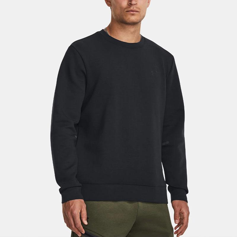 Under Armour Unstoppable Fleece Crew Solid Color Round Neck Pullover Long Sleeve Sweatshirt Men Sweatshirt Black 1381688-001