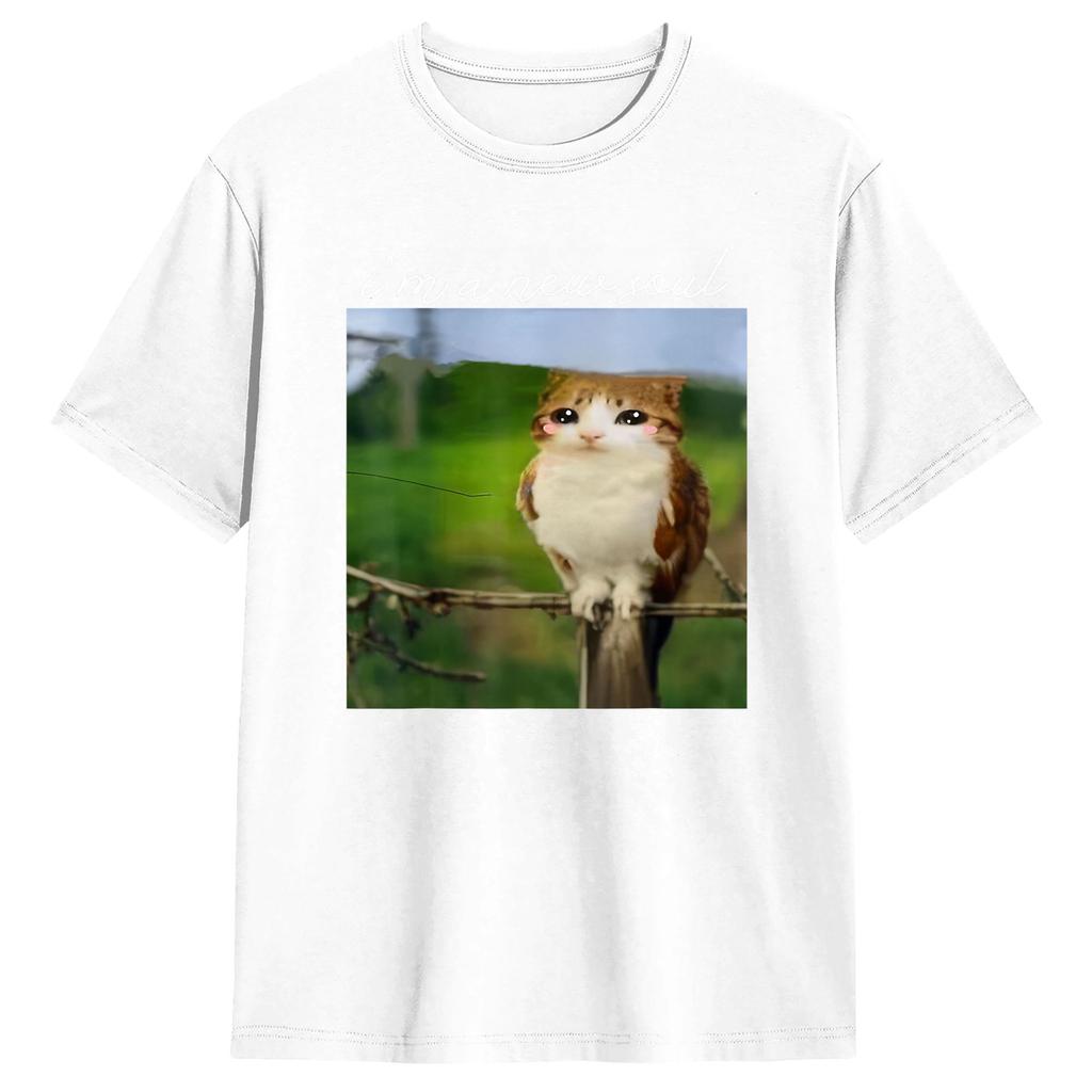 Unisexs TShirts Meowl Im a New Soul Cat Owl Meme 100 Cotton Tee Shirt Short Sleeve T Shirt Round Collar Clothing Plus Size