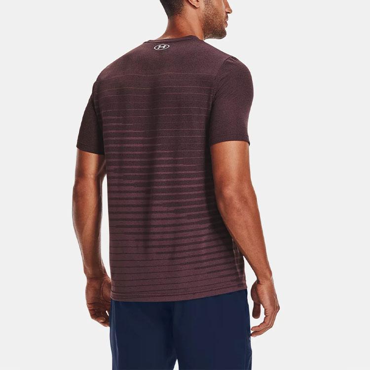 Under Armour Striped Running Fitness Training Fitted Straight-Cut Breathable Quick-Dry Crew Neck Short Sleeve T-Shirt Men Tops Purple 1361133-554
