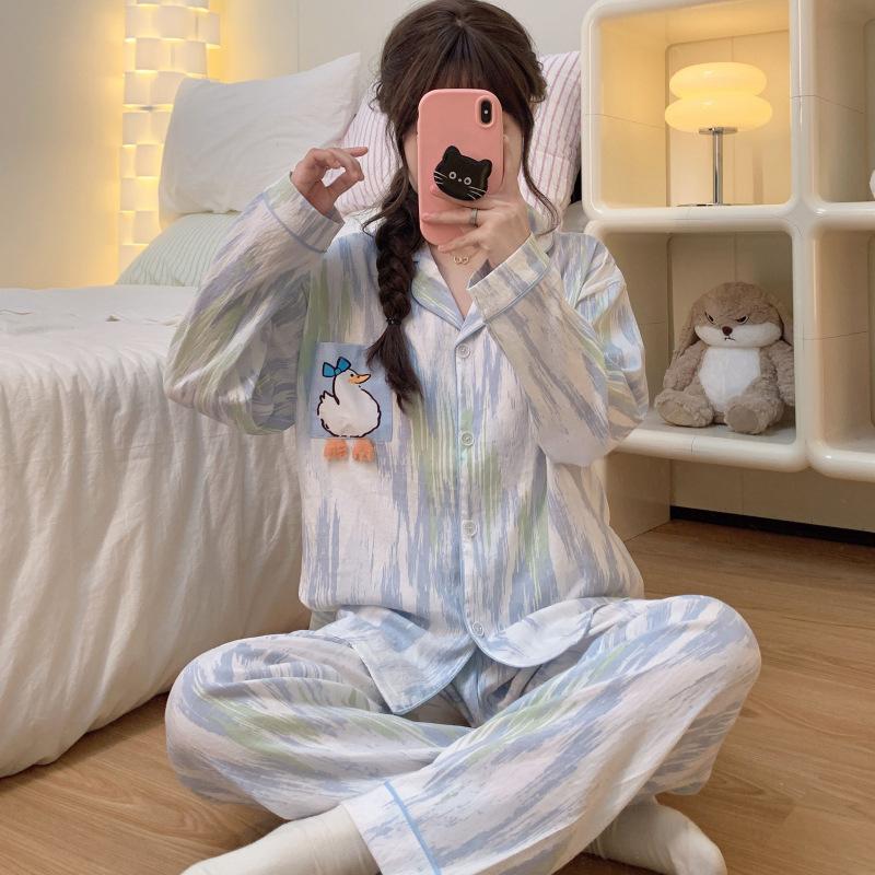 Elegant And Simple Natural Style Pajamas Women'S Autumn Flowers Long-Sleeved Fashion Loungewear Cloud Cotton Suit
