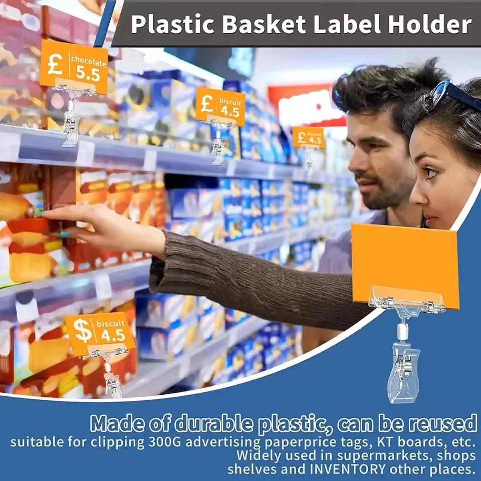 10/5PC Sign Clips for Retail Display Double Sided Sign Holder Clips Clear Acrylic Price Sign Clamps Merchandising Rotatable Clip