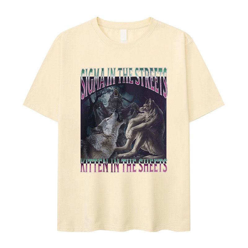 Sigma auf der Straße Kätzchen im Bett Lustiges Werwolf Meme T-Shirt Mann Cringe Werwolf Reißend Gothic Streetwear T-Shirt Männlich