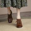 Fashion 2024 Spring Women Shoes Pumps Square Toe Lace-Up Chunky Heel Shoes Women Casual Solid Split Leather Shoes for Women Heels Shoes