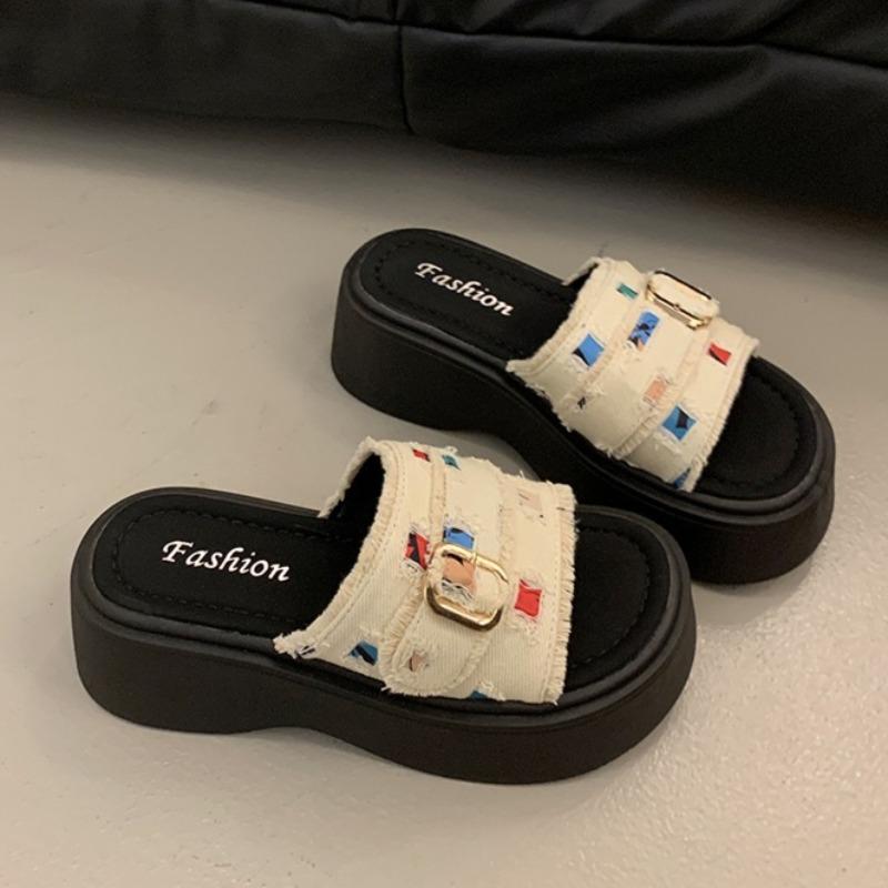 Fashion Mid Heels Women Slippers 2025 New Casual Shoes Designer Platform Sandals Summer Fad Flip Flops Buckle Walking Zapatillas Mujer