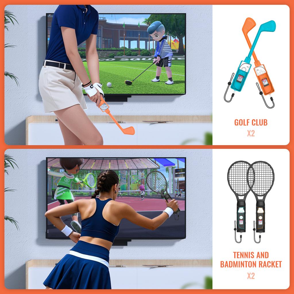 JYS-NS2281 For Nintendo Switch 2 9 In 1 Sports Game Tennis Racket Golf Club Leg Strap Motion Sensing Controller Set