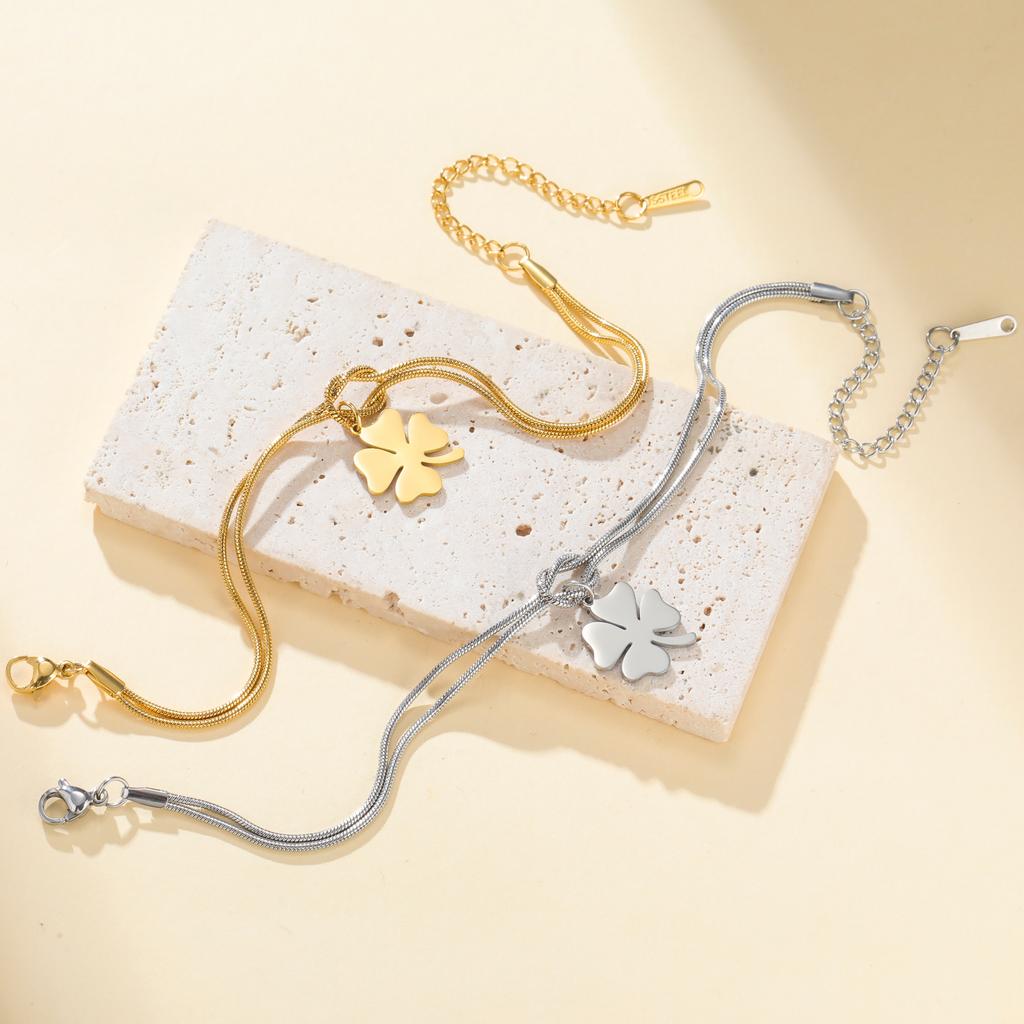 Four Leaf Clover Charm Bracelet Stainless Steel Women's Love Knot Snake Chain Bracelets Lucky Fashion Jewelry Friendship Gift