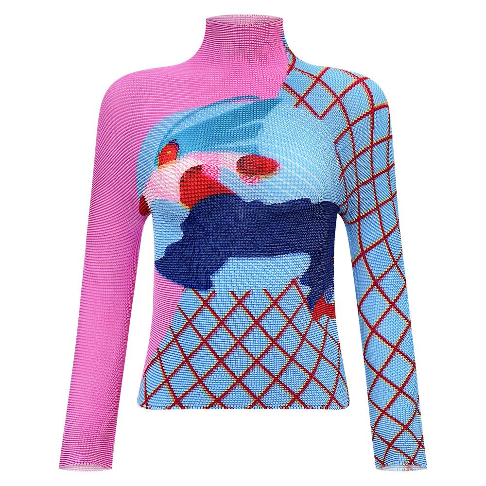 

Korean Style Corn Kernel Print Pleated Long-Sleeve Slim Fit Women s T-Shirt (2025 Design) One Size