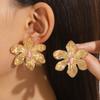 Vintage Metal Big Flower Shaped Stud Earrings for Women Exaggerated Gold Color Floral Statement Earrings Holiday Jewelry