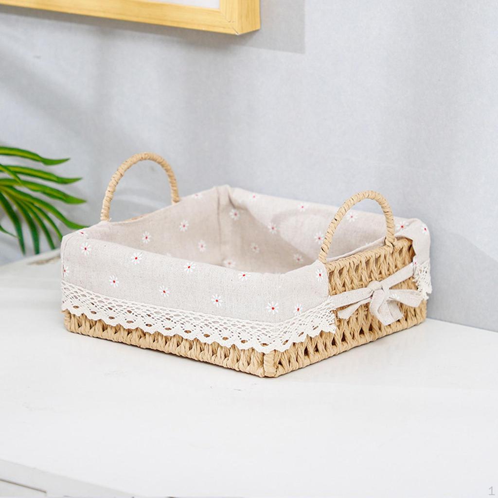 Handmade Storage Basket Cosmetic Box Handwoven Multipurpose Serving Desktop Sundries