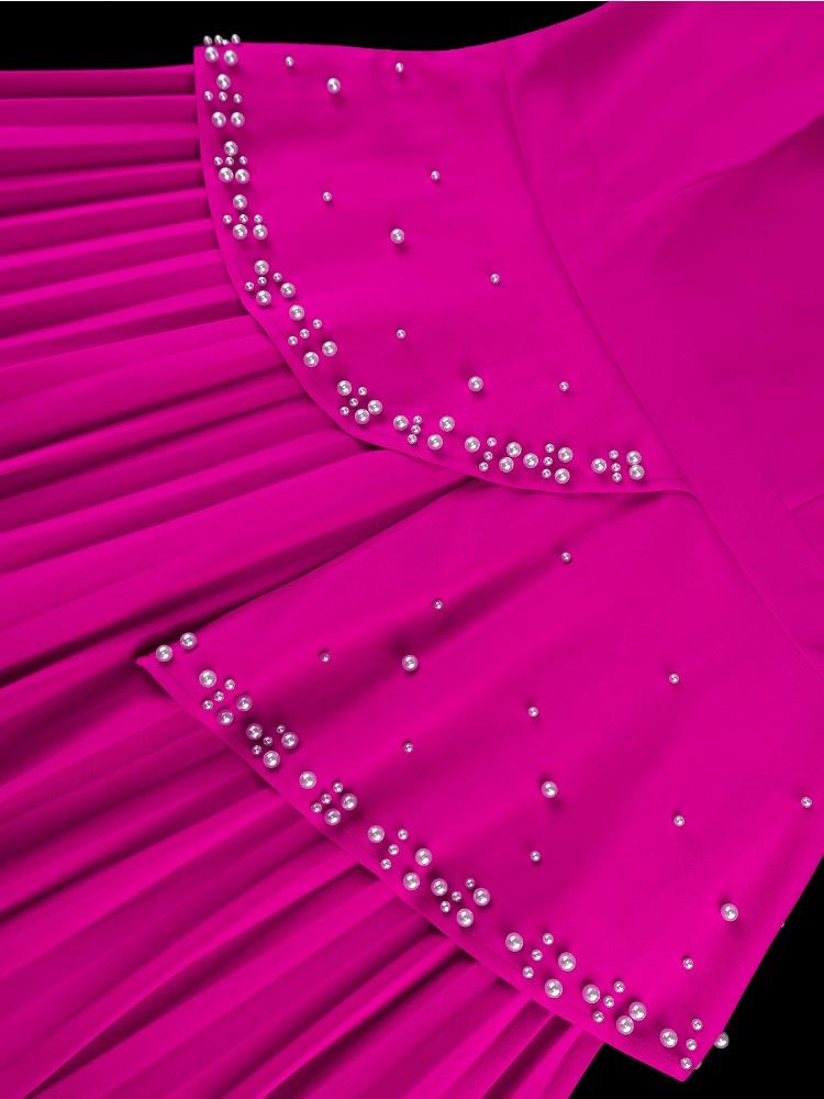 Elegantní dámské áčkové šaty s límečkem, korálkováním, dlouhým rukávem, patchworkem, plisované, večerní, na párty, pro svatebního hosta