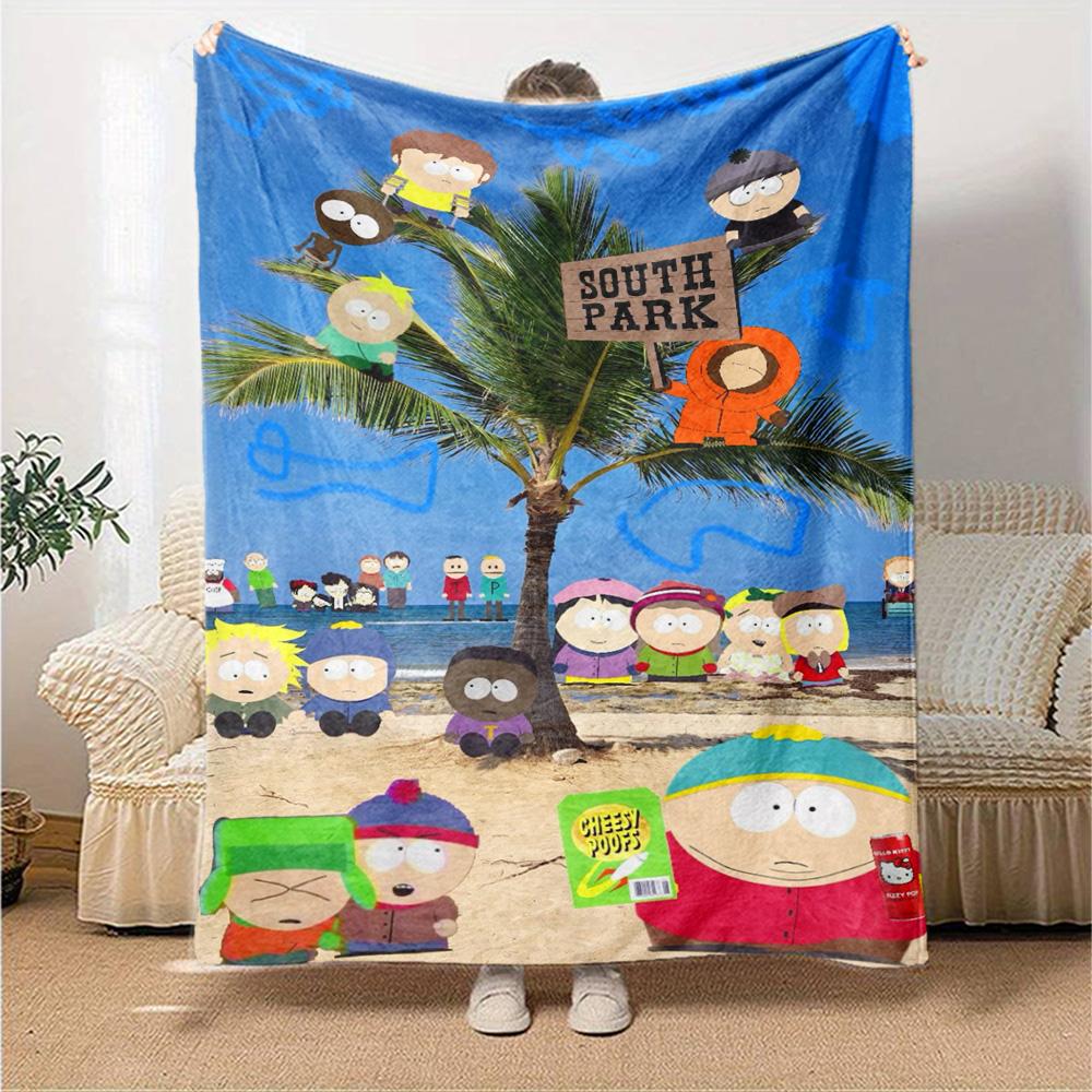 Cartoon Park South Print Flannel Blanket High Quality Warm Comfortable Cover for All Seasons Perfect for Gifts Home Decor