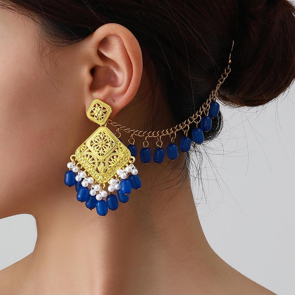 Bohemian Exotic Rhinestone Tassel Necklace & Earrings Set In Antiqued Alloy
