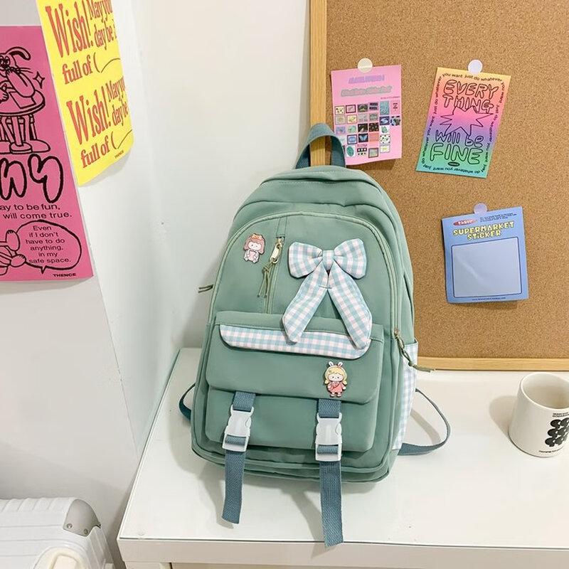 Girls  Cute Green School Backpack with Rabbit Pendant