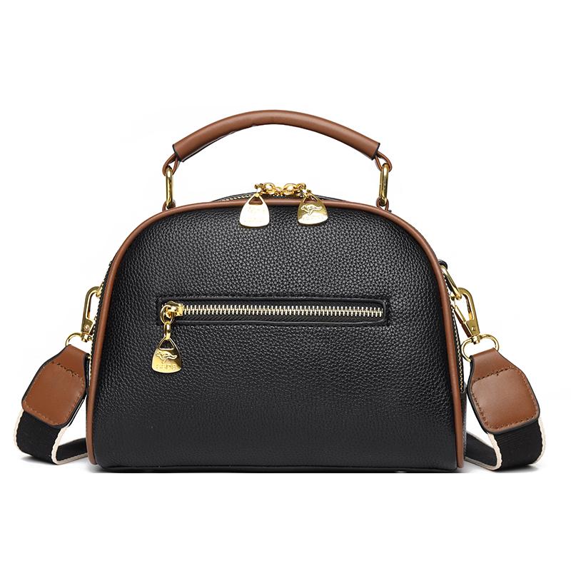 Women's PU leather top handle crossbody bag with multiple pockets, stylish contrasting color matching, and simple shoulder bag