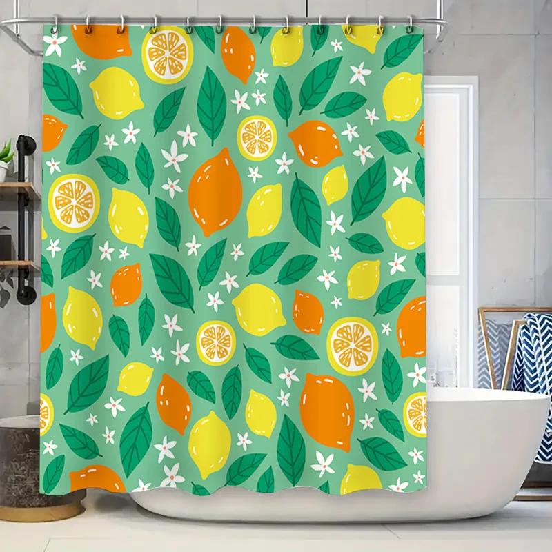 

Bright Fun Lemon Print Shower Curtain Green with Citrus Fruit Design Waterproof Fabric Bath Decoration for Home Decor 72 inches W90xH180cm