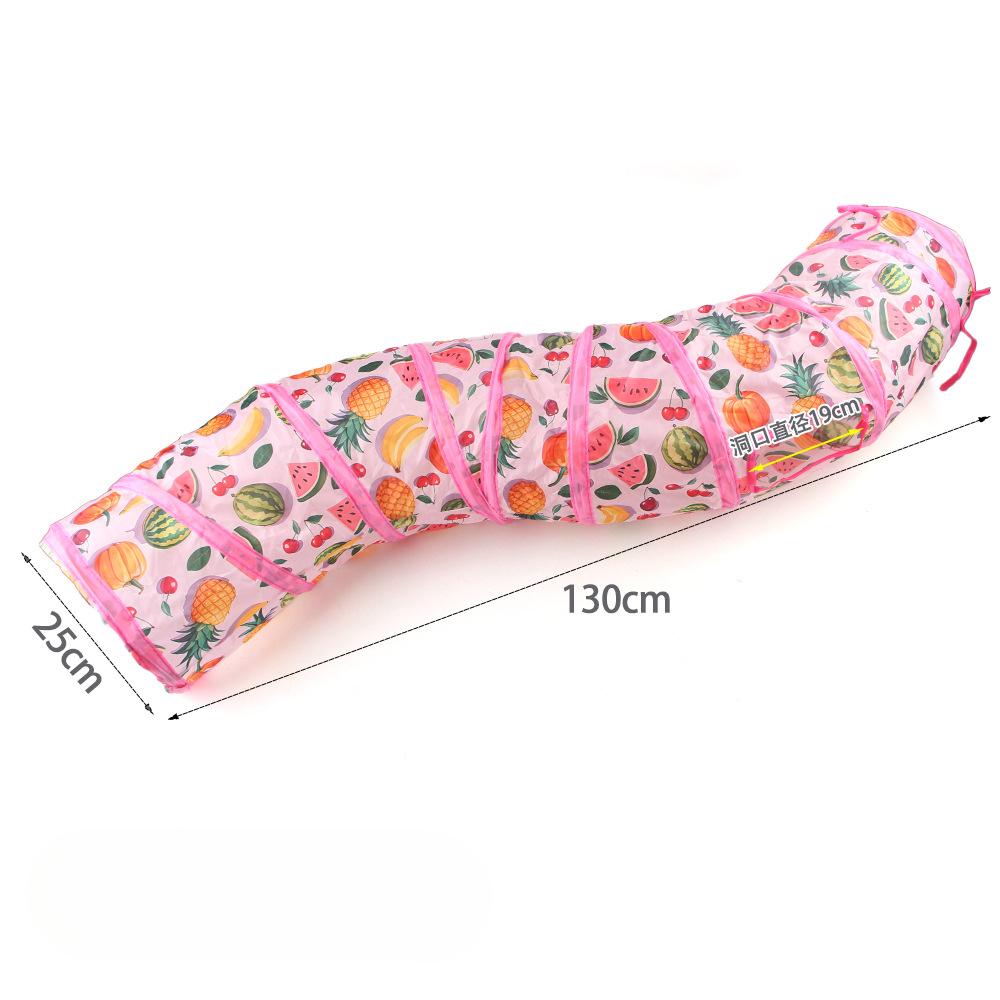 Foldable Long/Square Cat Tunnel Toy Summer Fruit Print Interactive Cat Tunnel with Rolling Ball Fun Pet Playground Cubes