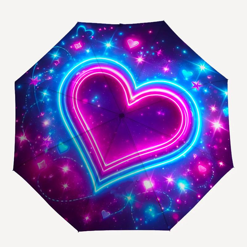 1pc Neon Heart Automatic Folding Umbrella - 8-Rib Durable Iron Frame, Compact Portable for Daily Travel Yy251205049