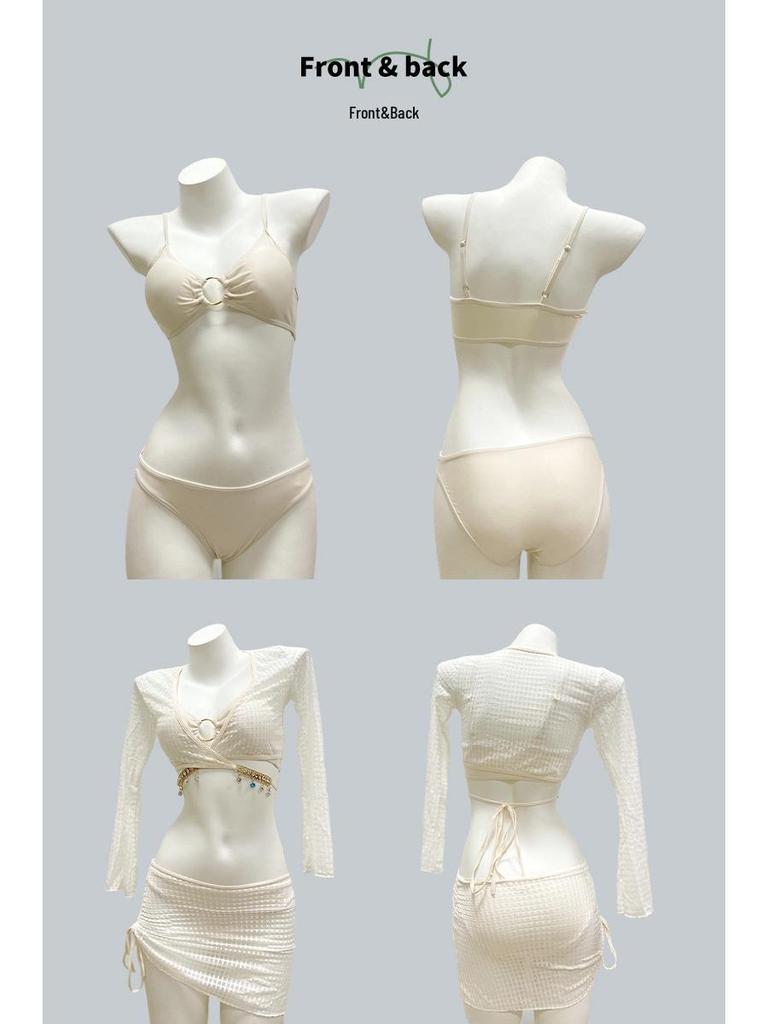 Bikini da Donna di Alta Gamma a Quattro Pezzi con Protezione Solare a Manica Lunga