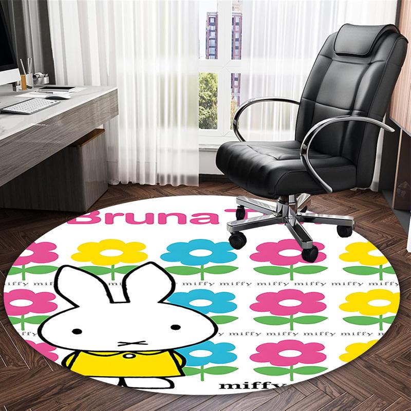 1pc Miffy3 Print Round Carpet Chair Round Carpet Suitable for Bedroom Living Room Home Decorative Carpet