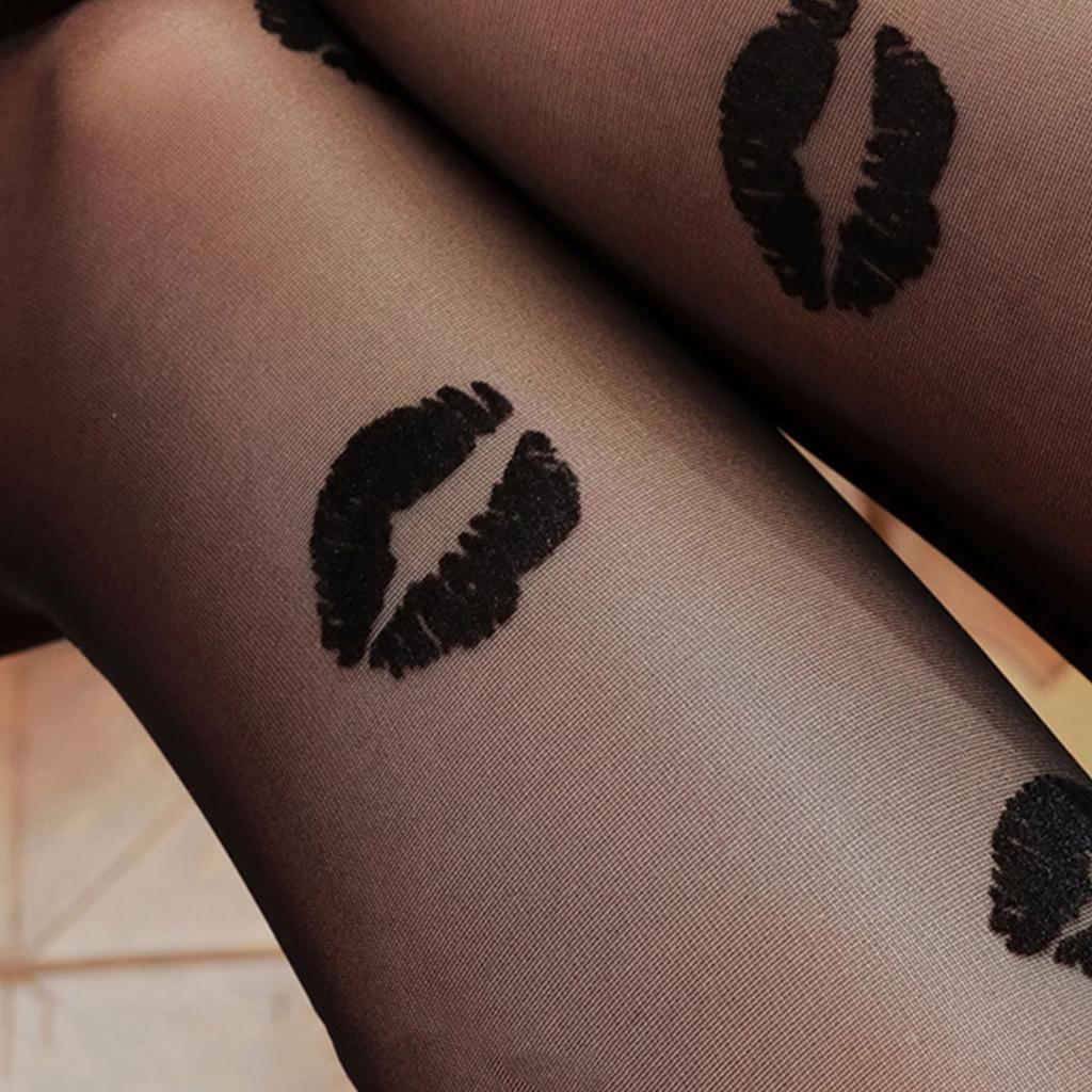 Special Big Lip Flocking Stockings 5D Black Silk Thin Anti-hook Stockings of the Same Style