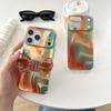 Silk Texture Brown Bow Bracket Phone Case for iPhone 17 Pro Max and Apple 16/15/14