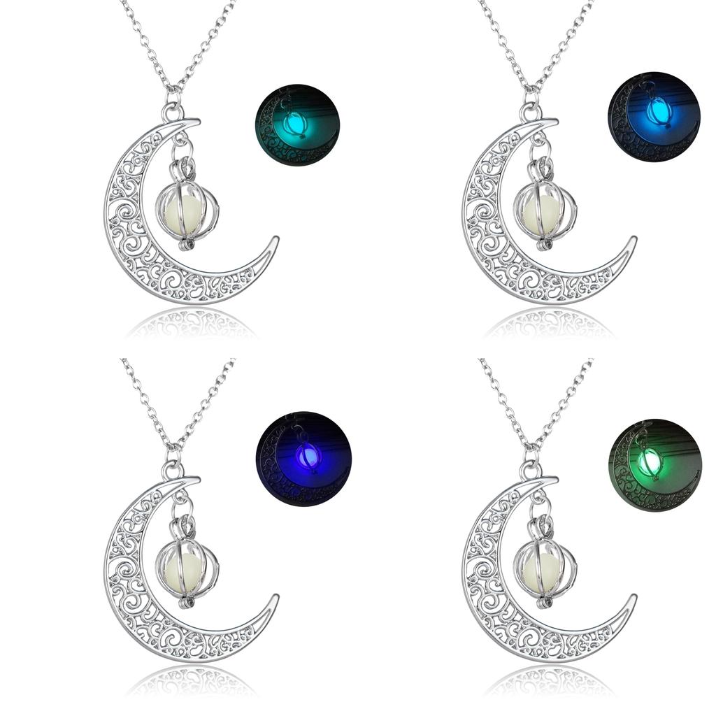 Collana Luna e Zucca di Halloween con Ciondolo Luminoso al Buio per Donna