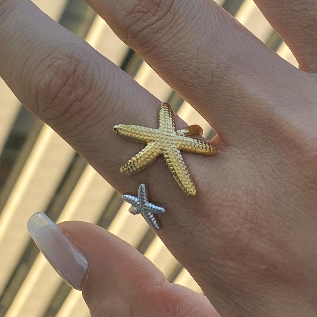 Yori Stainless Steel 18K Gold PVD Plated Ocean Starfish Asymmetrical Ring for Women Vacation Daily Jewelry Accessory 2025