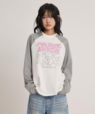 WAIKEI Maltese Archive Line Graphic Raglan Long Sleeve T-Shirt White