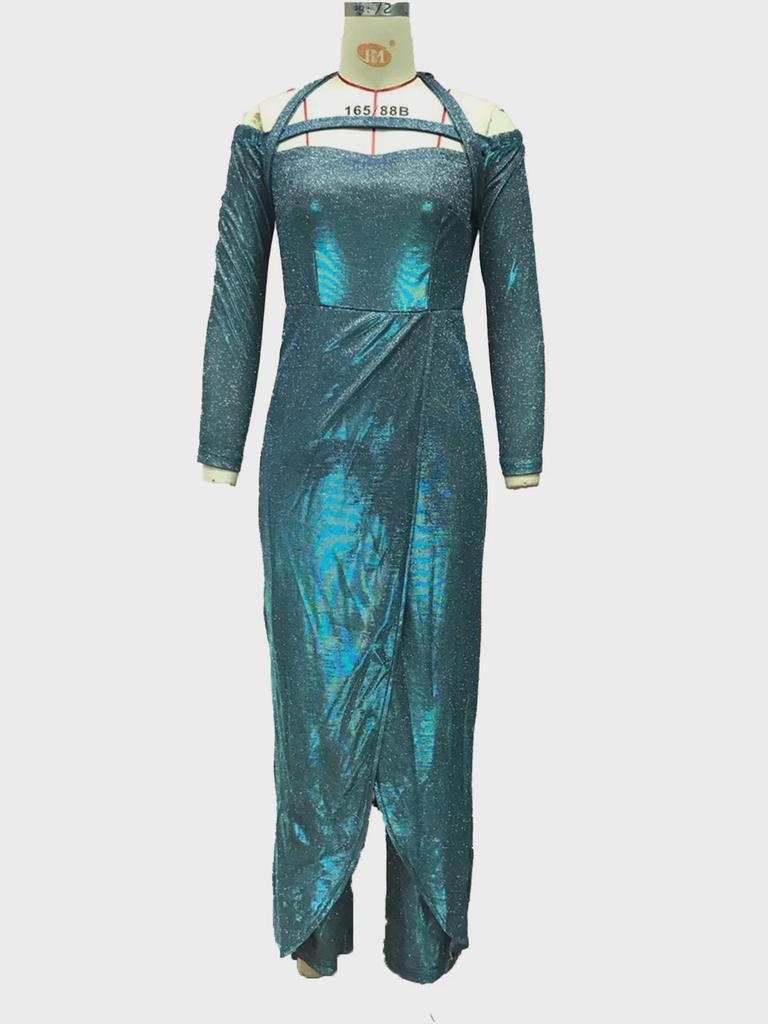 2025 European & American Glam Sequin Oblique Collar Jumpsuit - Mid-Waist Sexy Skirt