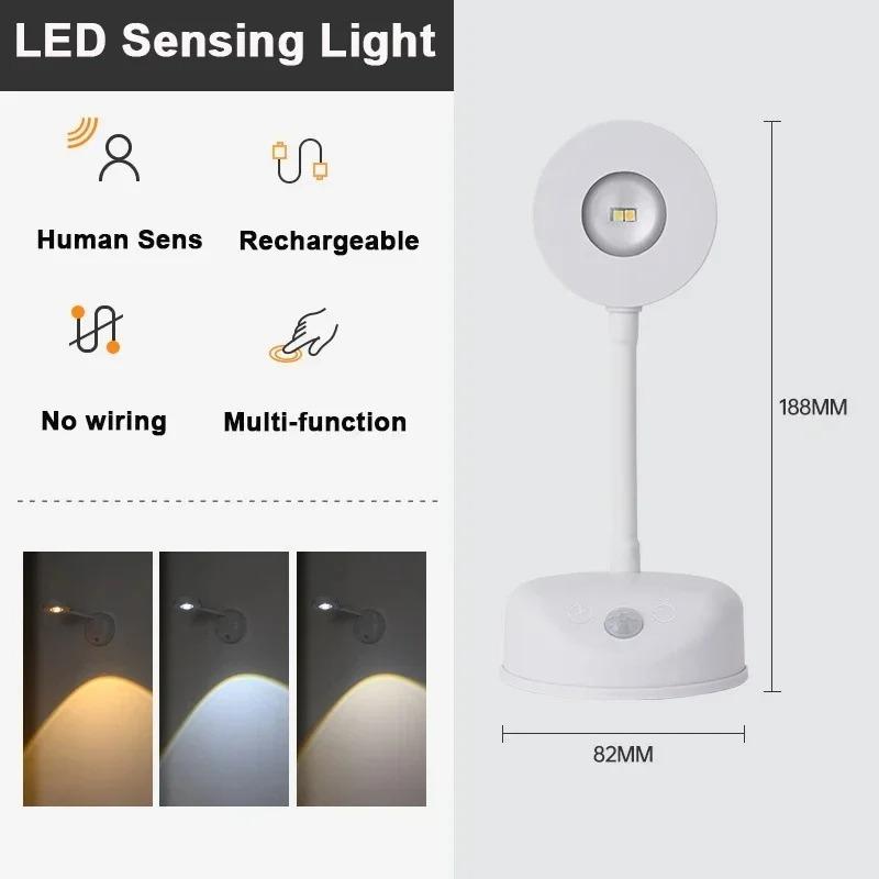 LED Wall Lamp Rechargeable Intelligent Human Sensing Wireless Wall Light Dimmable Led Spotlight for Lighting Paintings Pictures