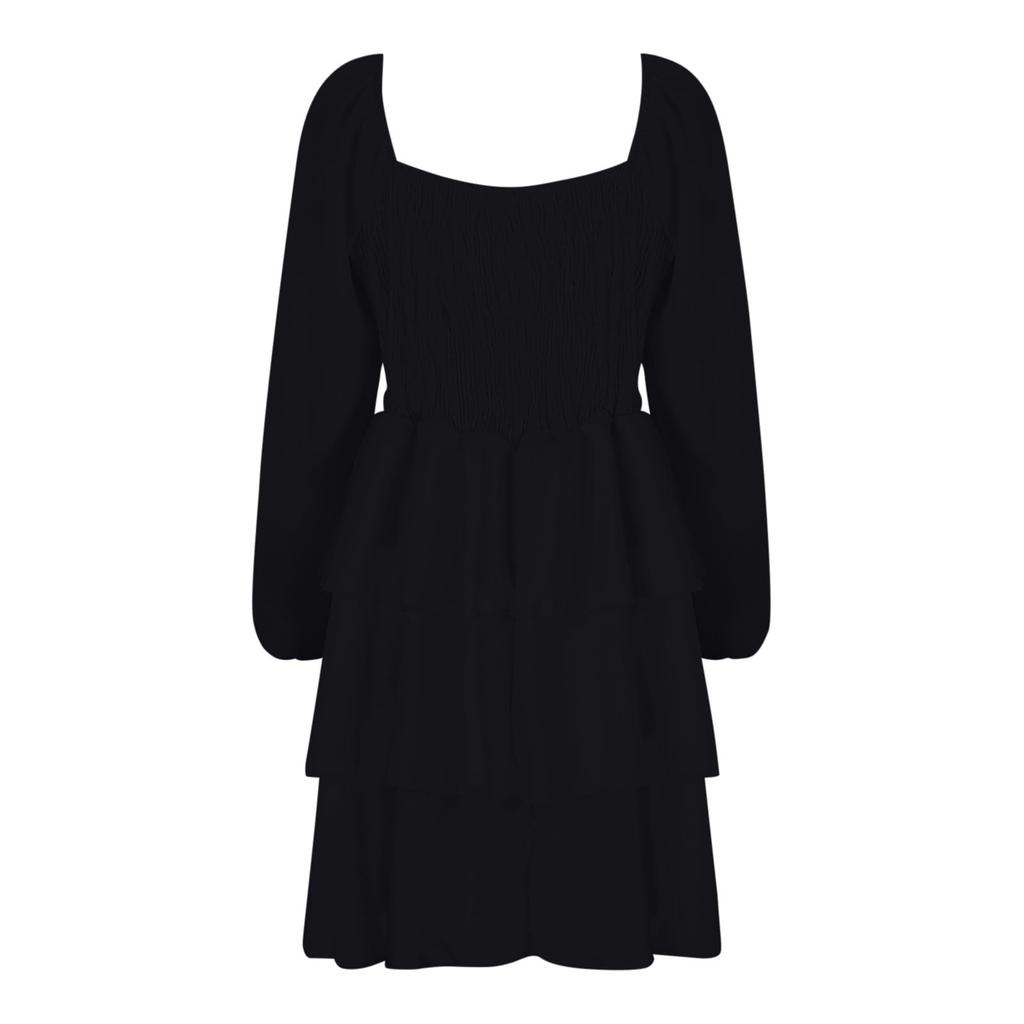 Women's Fashion Off-Shoulder Tie-Detail Pleated Long-Sleeve Fitted -Color Short Dress