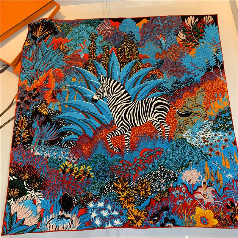 Scarf Lusso 90Cm "Zebra Nella Foresta" Bandana Donna Quadrato di Seta Twill Arricciato Hijab Foulard Sciarpe per Capelli