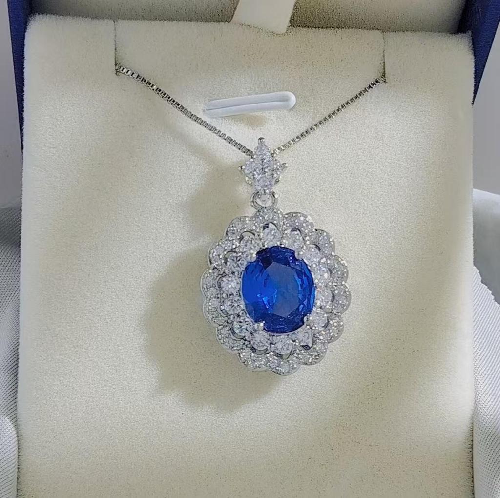 Princess Diana-Inspired Sapphire & Tanzanite-Colored Gemstone Ladies' Ring and Pendant Set